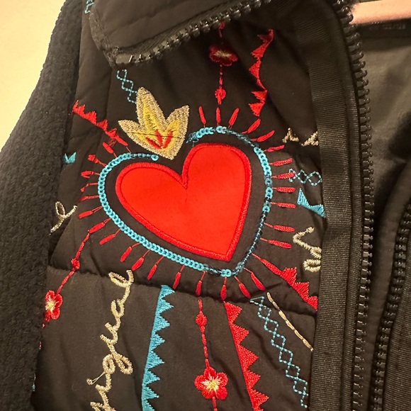 Desigual Kids Black Puffer Jacket with Colorful Heart Embroidery - Picture 3 of 10